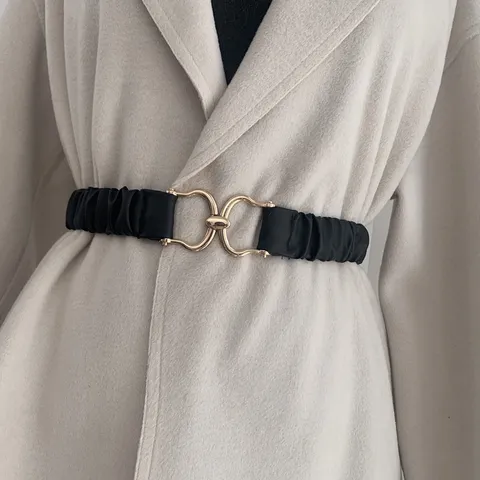 Womens Elastic Stretch PU Leather Waist Belt Dress Coat Decorative Cinch Belt Retro Wide Waistband Fashion Accessories