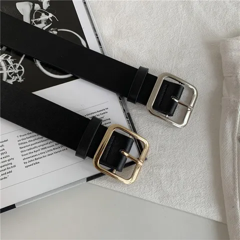 Women Fashion Casual Versatile PU Leather Belt Square Metal Buckle Waist Band Decorative Pants Belt
