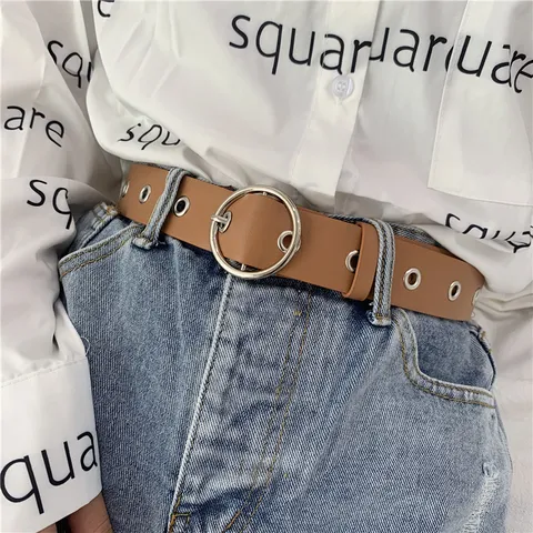 Women Faux Leather Belt Round Metal Buckle Casual Waist Belt For Women Daily Fashion Dress Pants Strap Accessories