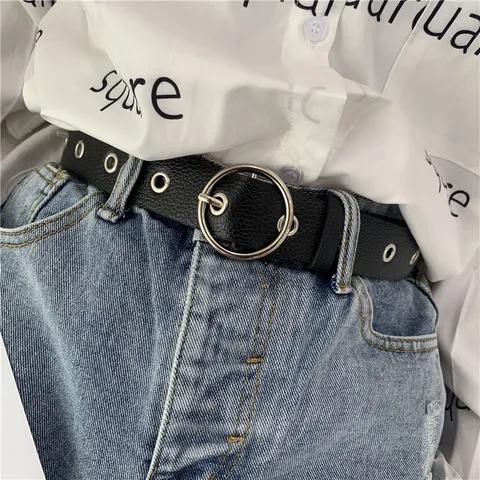 Women Faux Leather Belt Round Metal Buckle Casual Waist Belt For Women Daily Fashion Dress Pants Strap Accessories