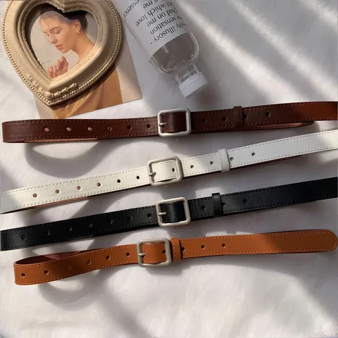 Women Vintage Ins Style Faux Leather Belt Casual Metal Square Pin Buckle Decorative Belt For Jeans Women Accessories