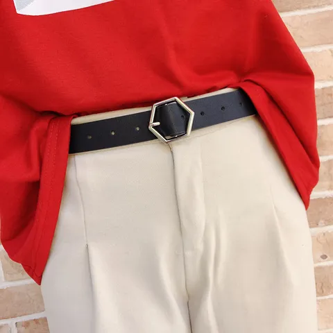 Women Fashion PU Leather Belt Hexagonal Metal Pin Buckle Casual Versatile Jeans Waist Belt For Ladies