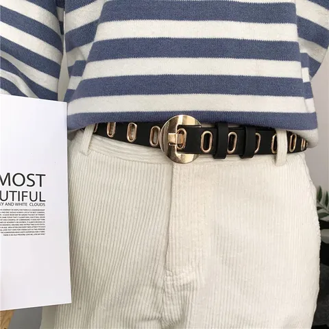 Women's Casual Versatile Faux Leather Belt Fashion Pin Buckle Waist Belt With Full Holes Decorative Pants Belt