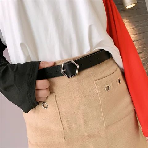 Women Fashion PU Leather Belt Hexagonal Metal Pin Buckle Casual Versatile Jeans Waist Belt For Ladies