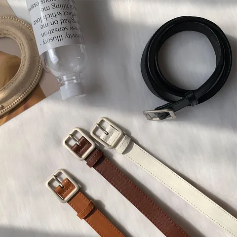 Women Vintage Ins Style Faux Leather Belt Casual Metal Square Pin Buckle Decorative Belt For Jeans Women Accessories