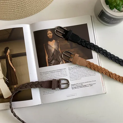 Women's Vintage Woven Belt Retro Braided PU Leather Strap With Alloy Pin Buckle Casual Dress Jeans Decorative Belt
