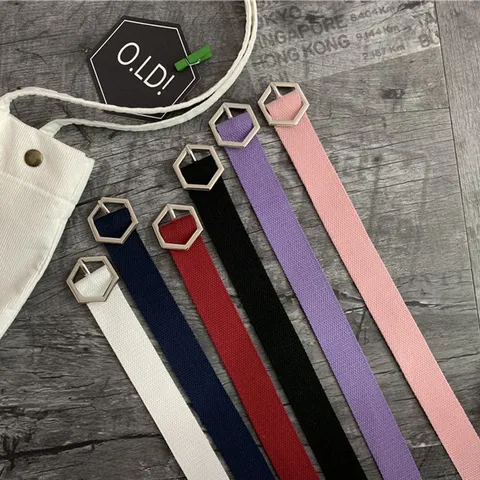 Women Casual Canvas Belt BF Style Trendy Versatile Metal Hexagonal Buckle Pants Belt Fashion Waist Belt Accessories