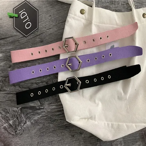 Women Casual Canvas Belt BF Style Trendy Versatile Metal Hexagonal Buckle Pants Belt Fashion Waist Belt Accessories