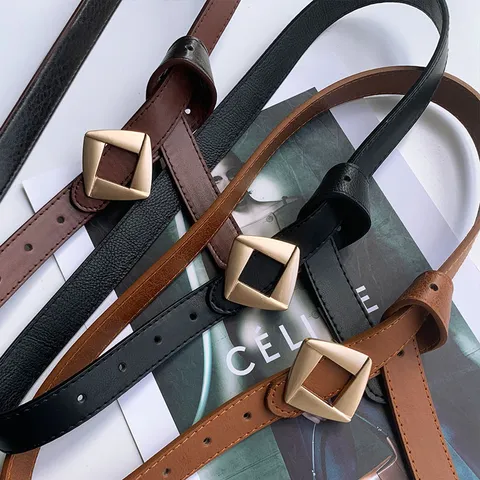 Women's PU Leather Belt Minimalist Geometric Diamond Alloy Buckle Casual Versatile Waist Strap Fashion Accessories