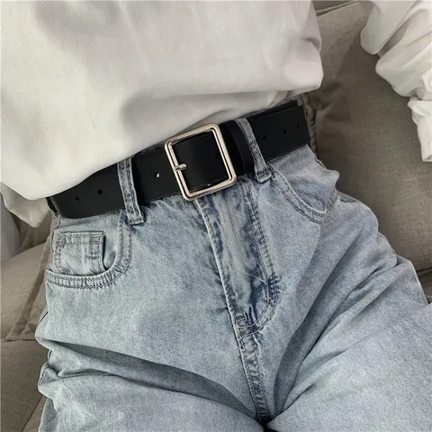 Unisex Minimalist Faux Leather Belt With Alloy Square Pin Buckle Casual Daily Fashion Pants Belt For Men And Women