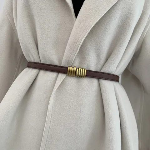 Women's Fashion Thin Faux Leather Belt Vintage Metal Buckle Adjustable Waist Belt For Dress Coat