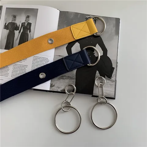 Unisex Casual Canvas Belt Double Ring Buckle Cargo Pants Belt Fashion Metal D-Ring Adjustable Waist Belt For Men