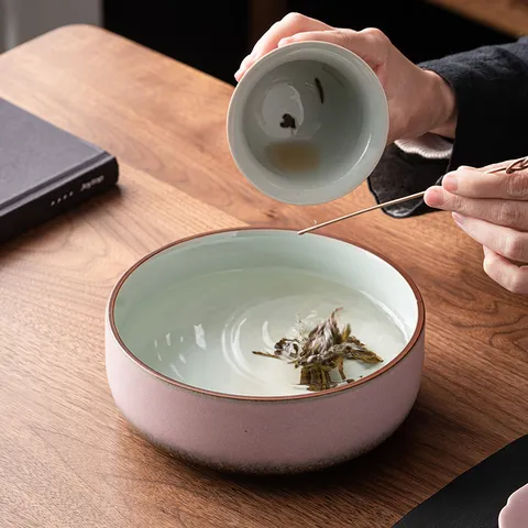 Groot Keramisch Kung Fu Theewasbak Oven-veranderde Glazuur Waterschaal Thee Ceremonie Accessoires Voor Thuis Servies