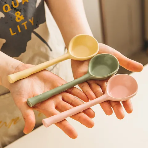 Japanischer Keramik Suppenlöffel Mit Langem Griff Retro Grobkeramik Dessertlöffel Für Haus Küche Büro Speiselöffel