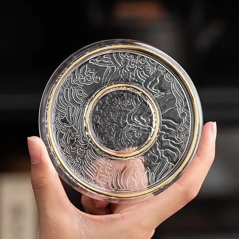 Japanischer Stil Kanagawa-Welle Glas Tee Untersetzer Goldrand Wärmeisolierte Borosilikatglas Tee-Matte Zeremonie Zubehör