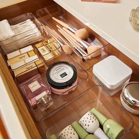 Heldere Transparante Make-up Organizer Ladeverdeler Tray PET Cosmetische Opbergdoos Voor Wastafel Dressoir Badkamer Slaapkamer Kantoor Desk Penselen Lippenstiften