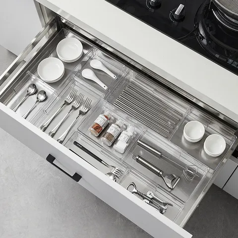 Transparent Plastic Drawer Organizer Cutlery Storage Box Free Combination Divider Tray For Kitchen Cabinet