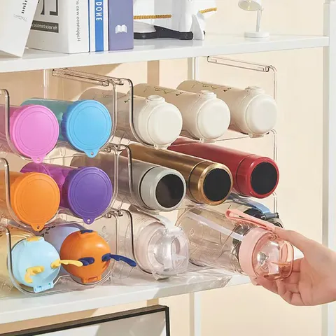 Stackable Water Bottle Storage Organizer Transparent Plastic Cup Holder For Fridge Kitchen Cabinet Desktop Home Organization