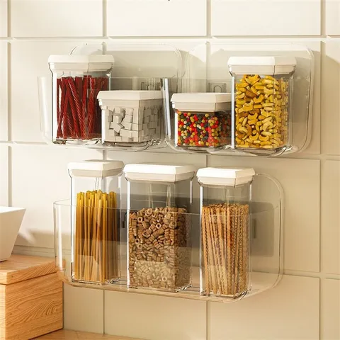 Transparent Plastic Wall Mounted Bathroom Storage Rack Punch Free Acrylic Hanging Shelf Organizer For Home Kitchen