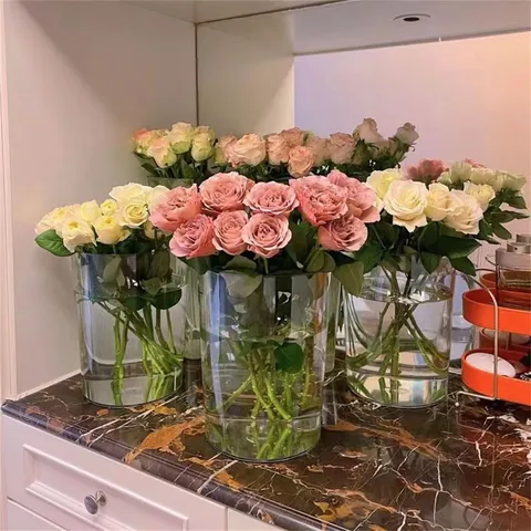 Secchio per Fiori in Plastica Trasparente Vaso Cilindrico Trasparente per Rose Contenitore Idroponico Minimalista per Arredamento Casa