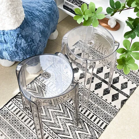 Transparent Plastic Stackable Stool Modern Minimalist Windmill Design High Low Stool for Living Room Bedroom Home Furniture
