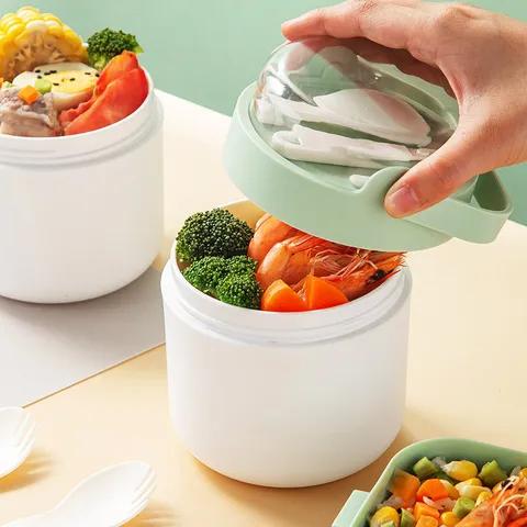 Portable Insulated Lunch Box Soup Cup Microwave Safe Plastic Food Storage Container With Spoon For Office Workers