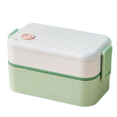 Japanese Style Microwaveable Plastic Lunch Box Double Layer Portable Bento Box With Bag For Office School