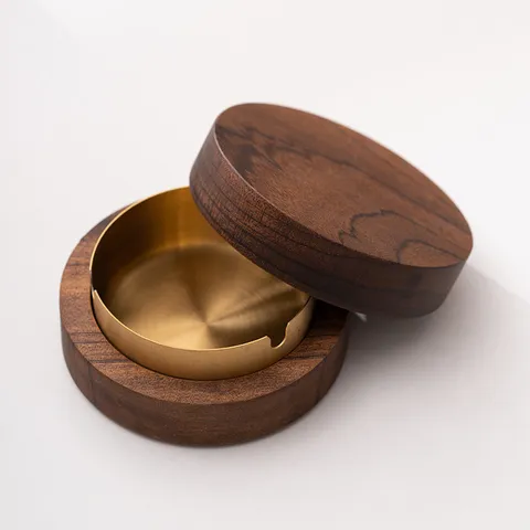 Walnussholz Aschenbecher Mit Deckel Winddicht Rund Holz Aschenbecher Für Zuhause Büro Luxus Holz Aschenbecher Mit Metalleinsatz Schreibtisch Deko
