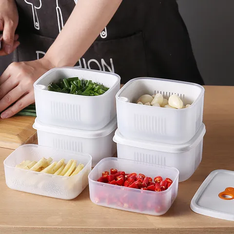 Kunststoff Frischhaltebox Mit Abflusskorb Deckel Transparente Box Für Küche Frühlingszwiebeln Knoblauch Ingwer Gemüse Kühlschrank Box