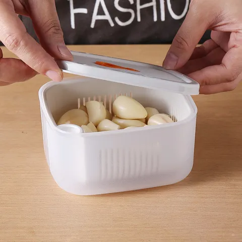 Kunststoff Frischhaltebox Mit Abflusskorb Deckel Transparente Box Für Küche Frühlingszwiebeln Knoblauch Ingwer Gemüse Kühlschrank Box