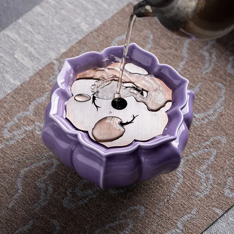 Ceramic Mallow Leaf Shape Tea Waste Container Jianshui Bowl With Metal Filter Japanese Chinese Tea Ceremony Accessories