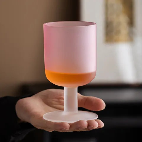 Calice in Vetro Satinato Retrò Sfumato Rosa Ciliegio Soffiato a Mano Stile Tramonto Bicchiere da Cocktail Resistente al Calore Decorativo Elegante