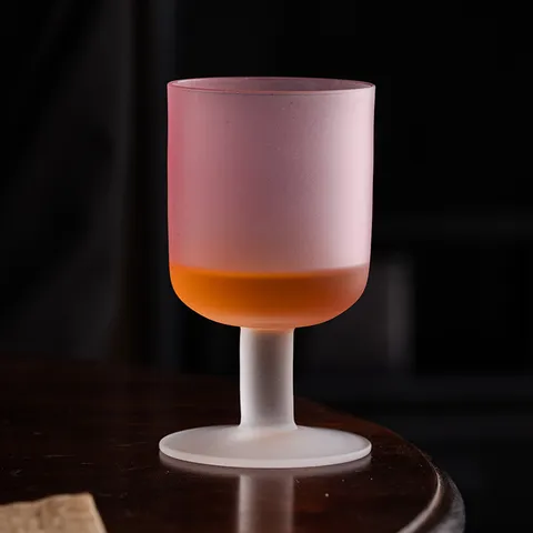 Calice in Vetro Satinato Retrò Sfumato Rosa Ciliegio Soffiato a Mano Stile Tramonto Bicchiere da Cocktail Resistente al Calore Decorativo Elegante