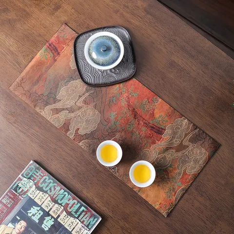 Camino de Mesa de Té Impermeabile Estilo Chino Patrón de Gasa Gambiered Tapete de Té para Decoración de Mesa de Café