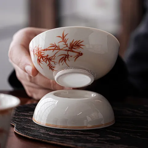 Ceramic Tea Strainer Set Traditional Iron Red Bamboo Lingzhi Pattern High Grade Tea Filter Gongfu Tea Accessories For Home Office