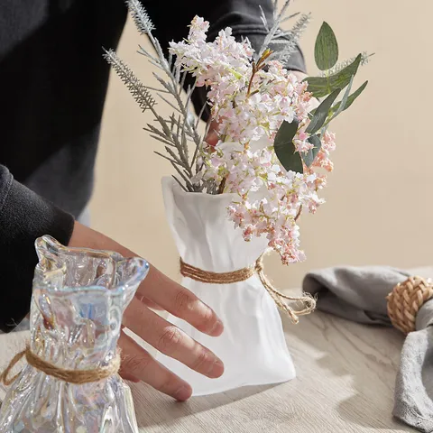 Vaso di Vetro Irregolare in Stile Origami Nordico ins Stile Colorato Smerigliato Trasparente Decorazione Idroponica Casa