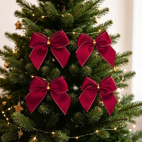 Kerst Gouden Rand Polyester Strik Ornamenten Feestelijke Boom Krans DIY Hangende Decoratie Strikken Voor Vakantie Feest Huis Decoratie