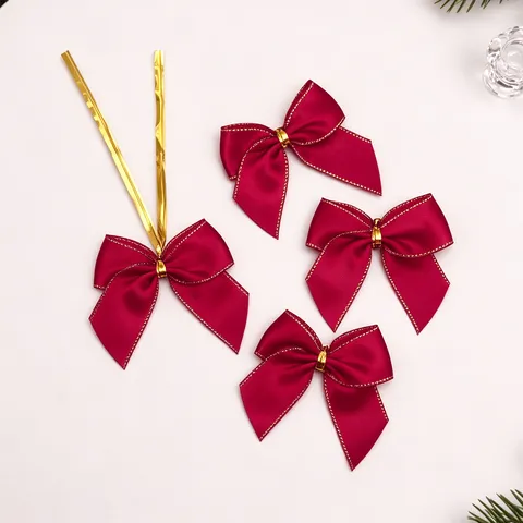 Kerst Gouden Rand Polyester Strik Ornamenten Feestelijke Boom Krans DIY Hangende Decoratie Strikken Voor Vakantie Feest Huis Decoratie