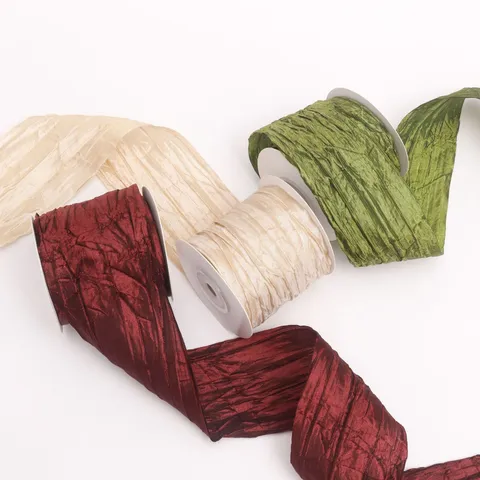 Ruban de Polyester Plissé Couleur Unie Texture Froissée Ruban de Satin Pour Bricolage Nœud Cheveux Fleurs Emballage Cadeau Accessoires Vêtement