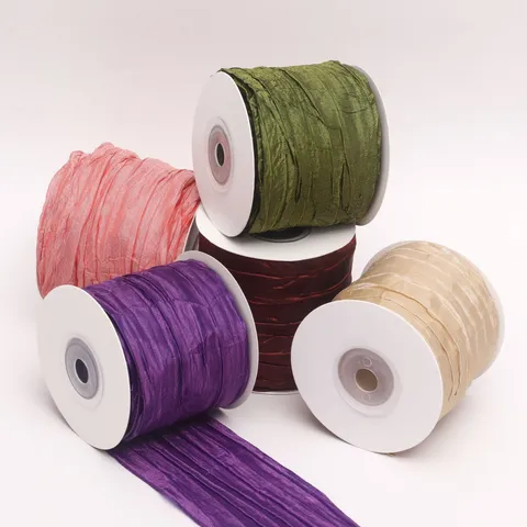 Ruban de Polyester Plissé Couleur Unie Texture Froissée Ruban de Satin Pour Bricolage Nœud Cheveux Fleurs Emballage Cadeau Accessoires Vêtement