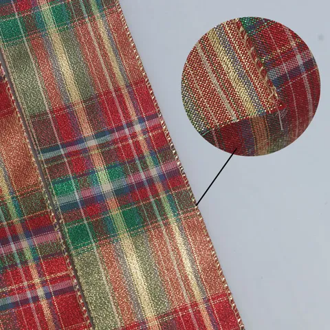 Faux Linen Wired Plaid Ribbon Christmas Glitter Bronzing Ribbon For DIY Bows Gift Wrapping Festive Party Decor