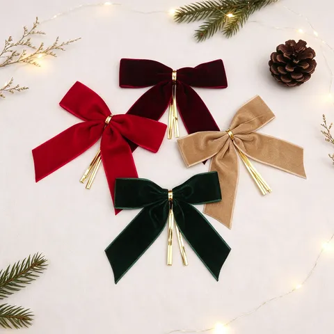 Lazo de Terciopelo Adorno Con Borla de Metal Decoración Colgante para Árbol de Navidad Boda Fiesta Envoltorio de Regalo Ramo de Flores Accesorios de Artesanía