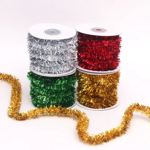 Christmas Metallic Tinsel Ribbon Garland With Inner Wire Shiny Fringe For Christmas Tree Decoration Festive Holiday Party Garland Ribbon Ornaments