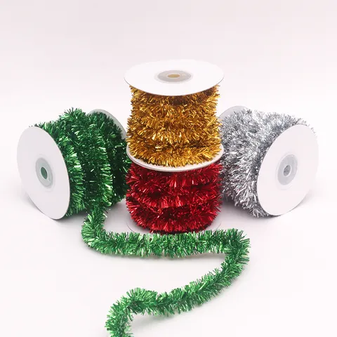 Christmas Metallic Tinsel Ribbon Garland With Inner Wire Shiny Fringe For Christmas Tree Decoration Festive Holiday Party Garland Ribbon Ornaments
