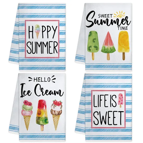 Toalla de Cocina de Microfibra Paño de Limpieza Absorbente Lindo Estampado de Helado Paño de Platos Suave para el Hogar