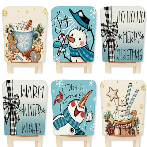 Fundas para Sillas de Navidad Papá Noel Muñeco de Nieve Copo de Neige Estampado Poliéster Elástica para Hogar Hotel Fiesta Comedor