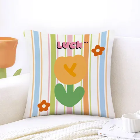 Decorative Pillow Cover Cute Cartoon Cat Rabbit Floral Print Soft Polyester Throw Pillowcase For Living Room Sofa Home Decor