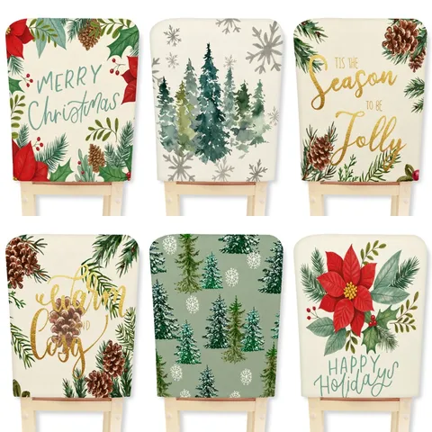 Funda de Silla de Navidad Natural Estampado Pino Piña Comedor Hotel Decoración Festiva