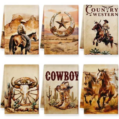 Strofinaccio da Cucina Stampato Cowboy dell'Ovest Vintage Stile Rustico Americano Asciugamano Assorbente in Microfibra Pulizia Casa