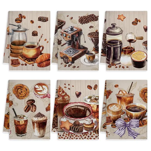 Essuie-mains de Cuisine en Microfibre Rétro Café Imprimé Torchon Absorbant Chiffon de Nettoyage pour Cuisine
